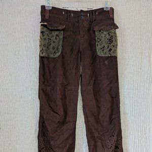 Trendy 70% Silk Low Rise Brown Pants
